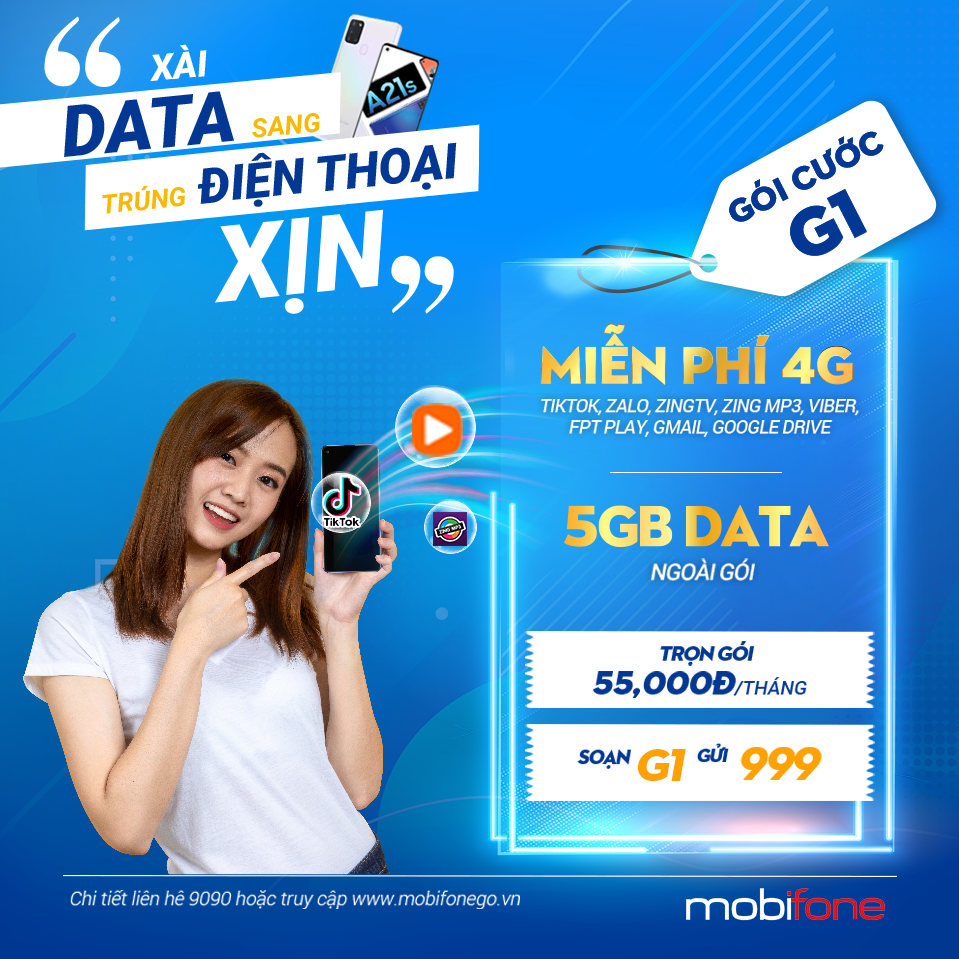 Miễn phí data các ứng dụng hot & ưu đãi 60GB/tháng với gói cước G1, G2 của MobiFone 1 Anh Goi G1 mobifoneGo 1