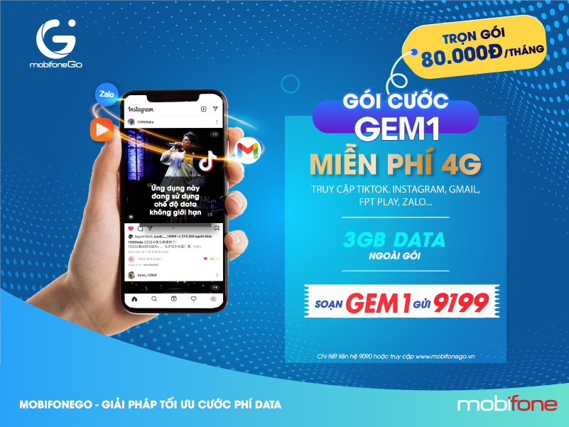 Đăng ký gói cước GEM1 chỉ 80K/Tháng Đăng ký gói cước GEM1 chỉ 80K/Tháng
