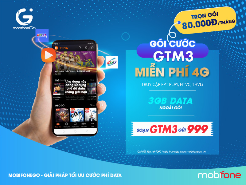 Đăng ký gói GTM3 MobiFone giá 80.000đ/tháng