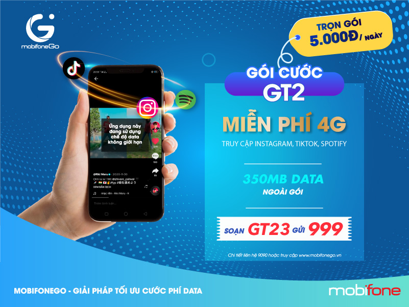 Gói GT2 của Mobifone miễn  phí 4G lướt TikTok, Instagram