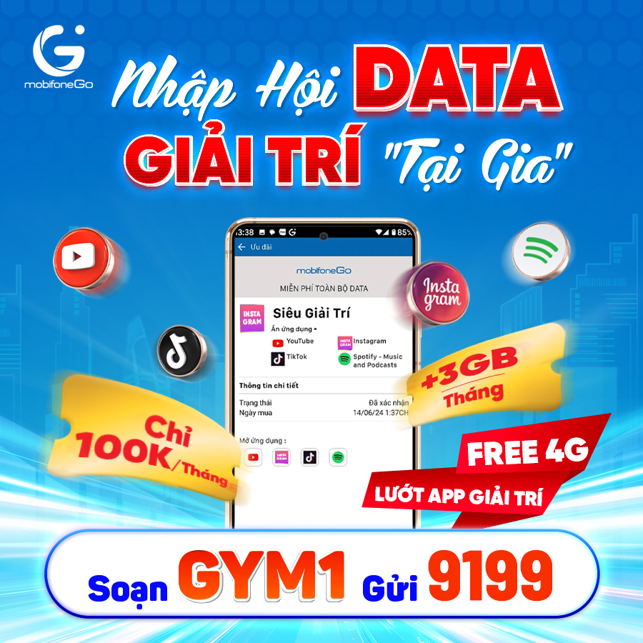 Gói GYM1 MobiFone xem Youtube không giới hạn data 4G cả tháng 1 gym1 2025