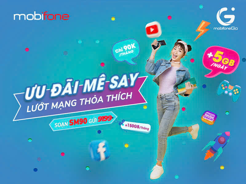 Gói cước SM90 MobiFone miễn phí data tốc độ cao, tặng thêm 150GB/tháng lướt mạng