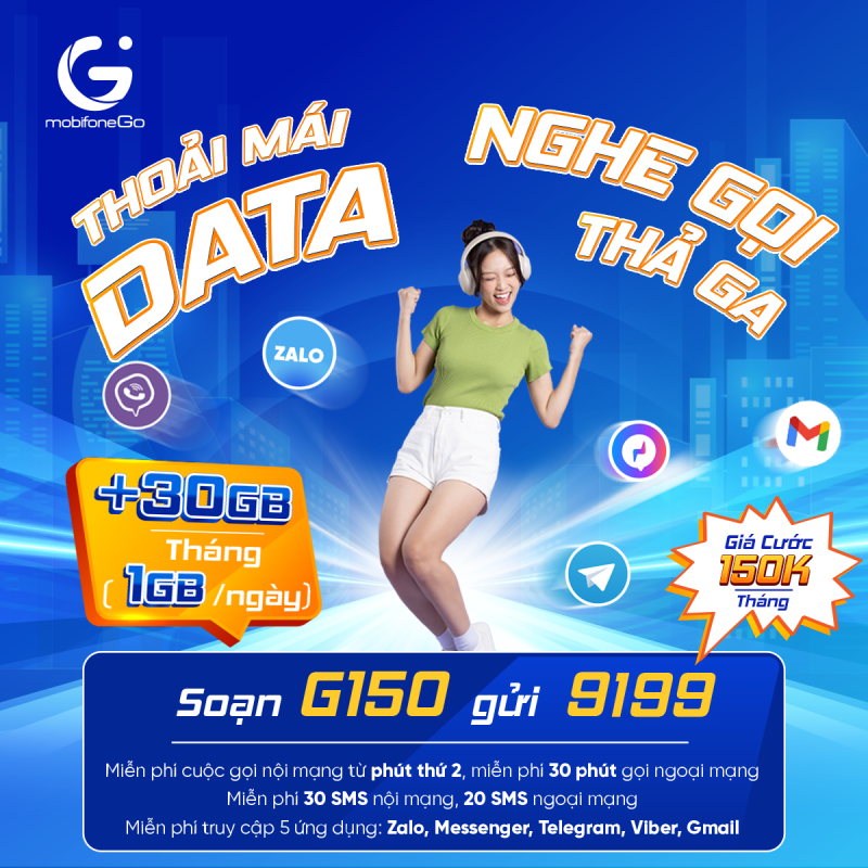 Đăng ký gói cước G150 MobiFone - Thoải mái data, kết nối thả ga Đăng ký gói cước G150 MobiFone - Thoải mái data, kết nối thả ga